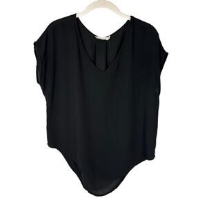 Lush Black Short Sleeve V-Neck Blouse Women's XS